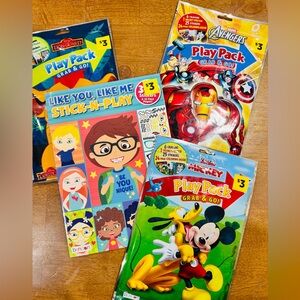 Kids Play Packs Grab and Go Stickers and Activity Packs and Book Lot of 4 New